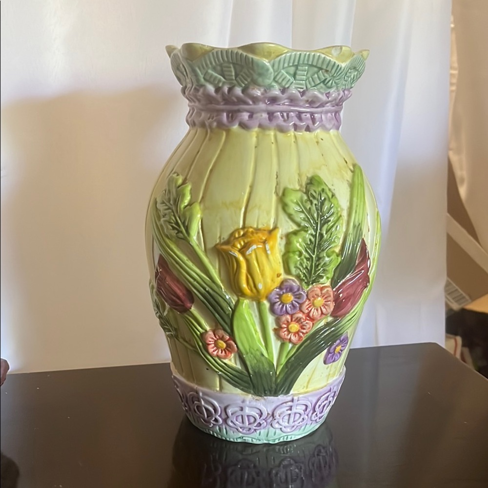 Green and Purple Ceramic Accent Vase